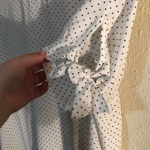 White blouse with black polka dots cute bow sleeve